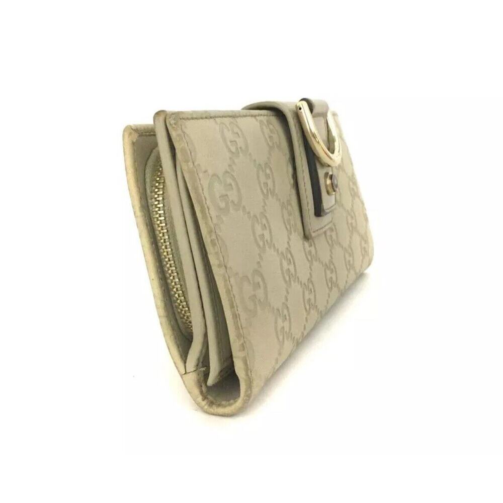 Authentic GUCCI Ssima Abbey GG Logo Leather Long Bifold Wallet Ivory - Picture 3 of 8